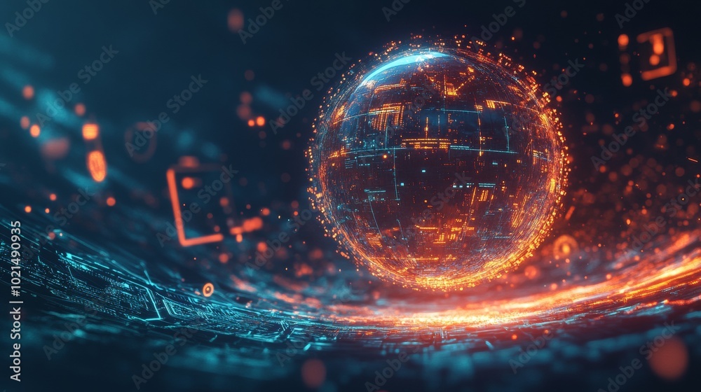 A glowing orb with a blue center and orange edges A glowing orb with a blue center and orange edges