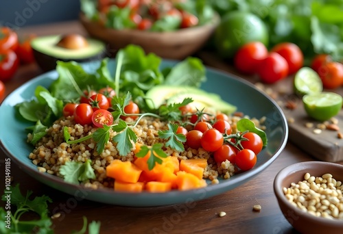 Fresh Salad with Greens, Tomatoes, and Grains, Perfect for a Healthy Diet and Vibrant Meal