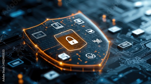 A luminous shield of digital icons, symbolizing online safety tools and cyber wellness in the digital world