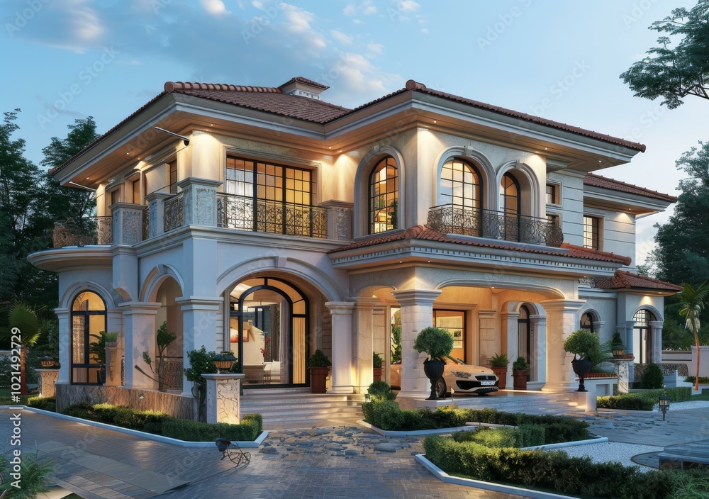 Fototapeta premium Luxury Mansion Exterior Design Illustration