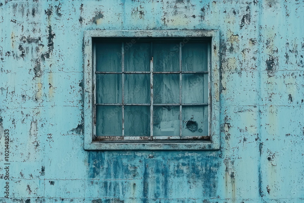 A Single Window in a Weathered Blue Wall A Single Window in a Weathered Blue Wall