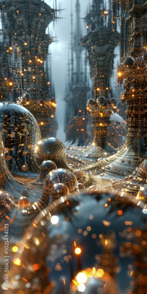 Fototapeta premium Abstract Futuristic Cityscape with Illuminated Structures