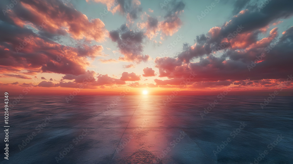 Sunset Sky with Clouds Over Sea, Abstract Background Illustration Sunset Sky with Clouds Over Sea, Abstract Background Illustration