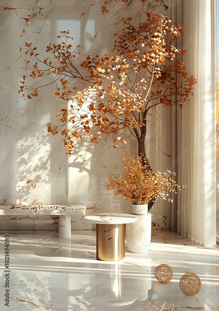 Autumnal Interior Design with Marble Flooring Autumnal Interior Design with Marble Flooring