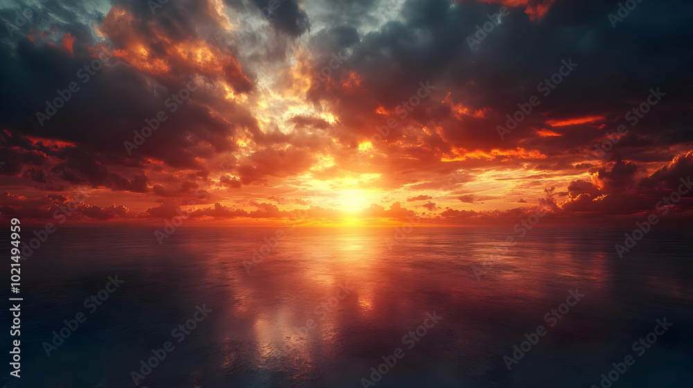 Fiery Sunset Over the Ocean Illustration Fiery Sunset Over the Ocean Illustration