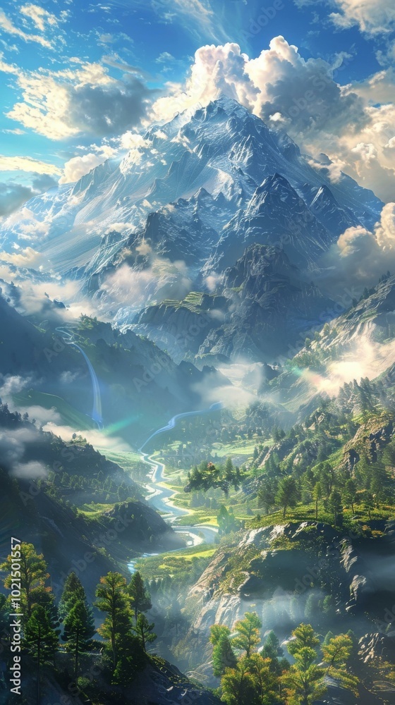 Obraz premium Majestic Mountain Scenery Illustration