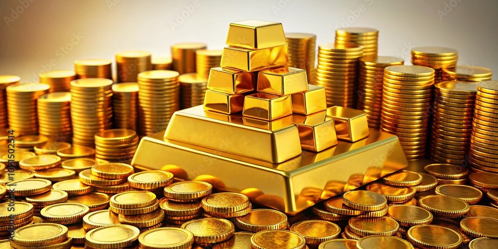 Pile of Gold Coins and Bars, Shining Wealth, Luxury Investment Concept, Financial Success, Prosperity, and Abundance Pile of Gold Coins and Bars, Shining Wealth, Luxury Investment Concept, Financial Success, Prosperity, and Abundance