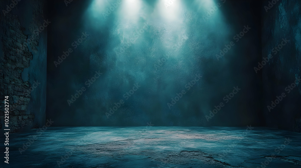 Dark Blue Concrete Room Background with Spotlights Dark Blue Concrete Room Background with Spotlights