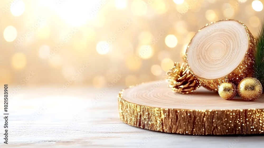 Festive Golden Christmas Lights Background with Wooden Texture Festive Golden Christmas Lights Background with Wooden Texture