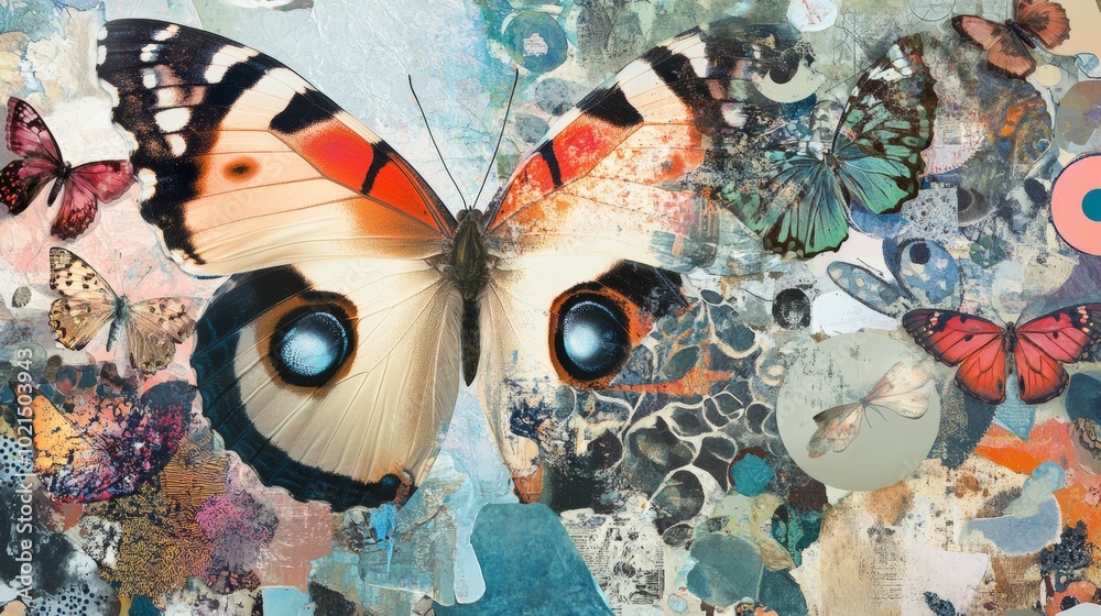 Obraz premium A butterfly painting with many different colored butterflies