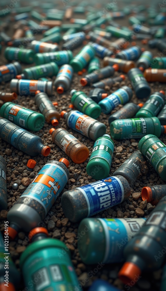 An artistic arrangement of discarded sports drink bottles, highlighting issues of waste and environmental impact in the beverage industry. An artistic arrangement of discarded sports drink bottles, highlighting issues of waste and environmental impact in the beverage industry.