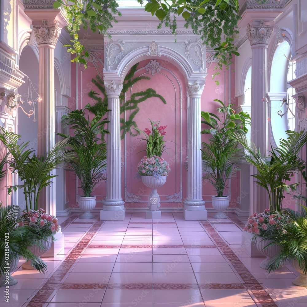 Elegant Pink Palace Garden Illustration Elegant Pink Palace Garden Illustration