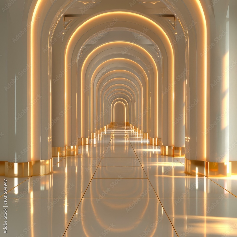 Fototapeta premium Luxury Archway Corridor with Golden Accents
