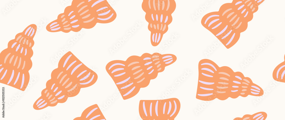 Fototapeta premium Vector flat illustration. Seamless sea shells. In cartoon style. Cute print in holiday concept. Ideal for gift wrapping, posters, covers, screensavers, textile decor, etc.
