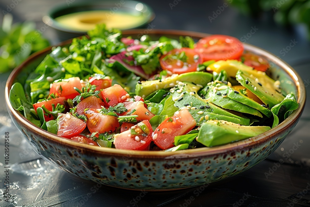 vibrant salad bowl mixed greens avocado lemon tahini dressing diet healthy food fresh vegetable vibrant salad bowl mixed greens avocado lemon tahini dressing diet healthy food fresh vegetable