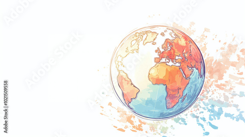 planet earth global glowing 2d illustration with black outlines glowing low contrast glow colors png white background globe appealing artistic digital painting artwork sphere globe watercolor effect