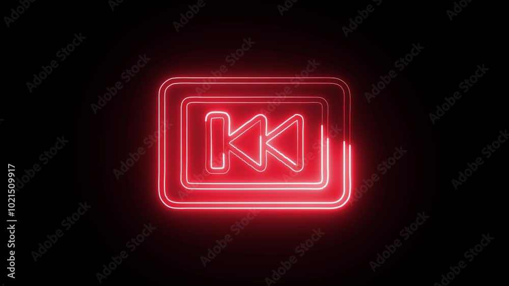 Glowing Neon Rewind Button Icon Isolated on Black Background. HD Video Motion Graphic Animation Glowing Neon Rewind Button Icon Isolated on Black Background. HD Video Motion Graphic Animation