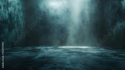 Dark Blue Abstract Background with Fog and Tile Floor