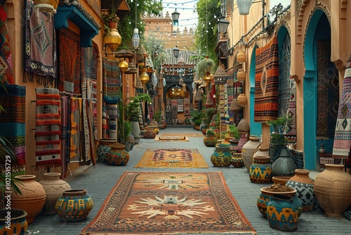 vibrant street marrakech morocco colorful textiles bustling souk aroma spices free air space