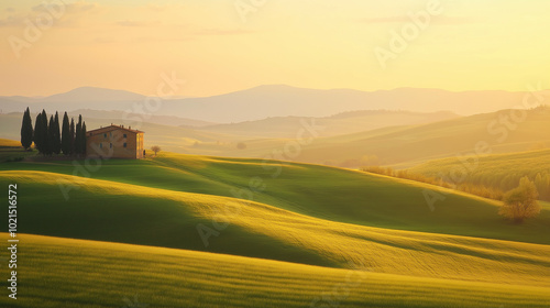 region landscape in region, sunset over the hills, sunrise over the field, landscape in region country, house in the field