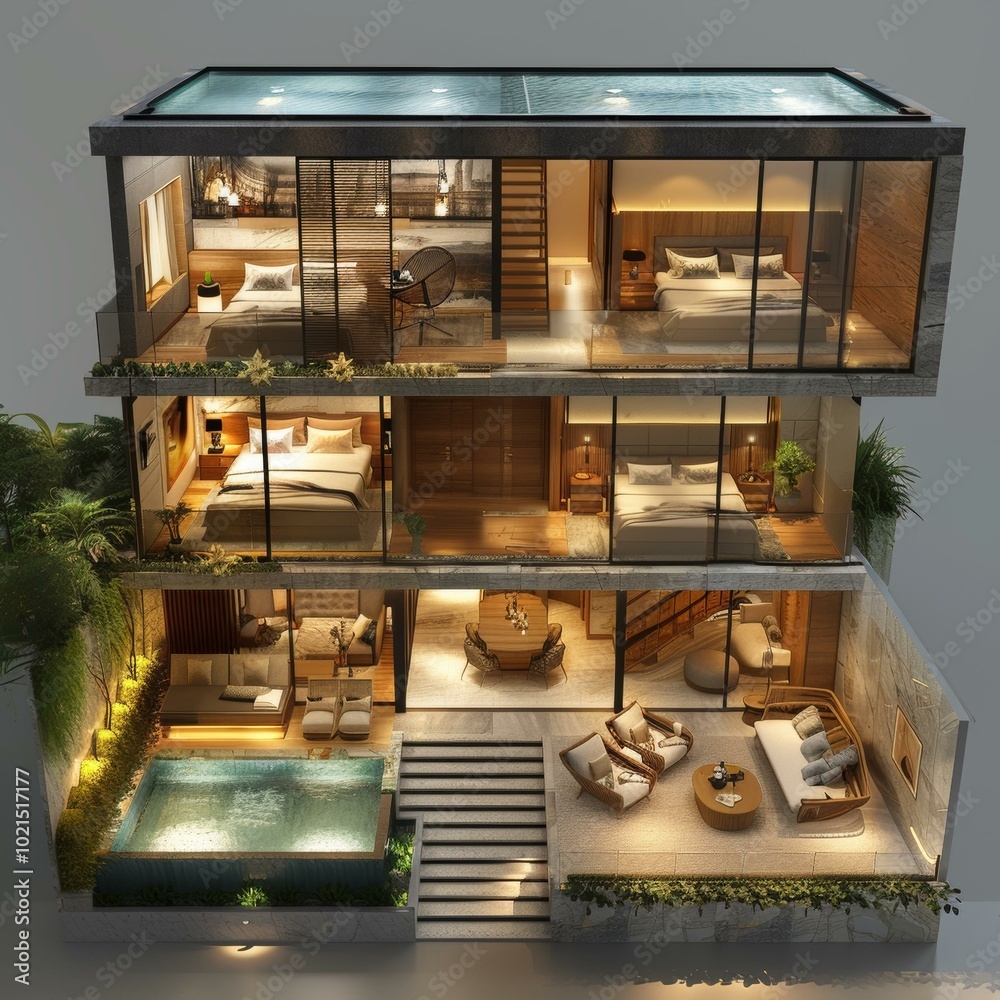 Modern Luxurious Multi-Level House Design Illustration Modern Luxurious Multi-Level House Design Illustration