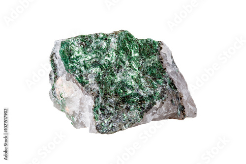 Fuchsite mineral stone on a white background close up.