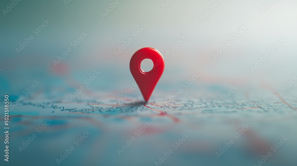 Fototapeta premium Red location pin positioned on a detailed map highlighting a specific destination in bright colors