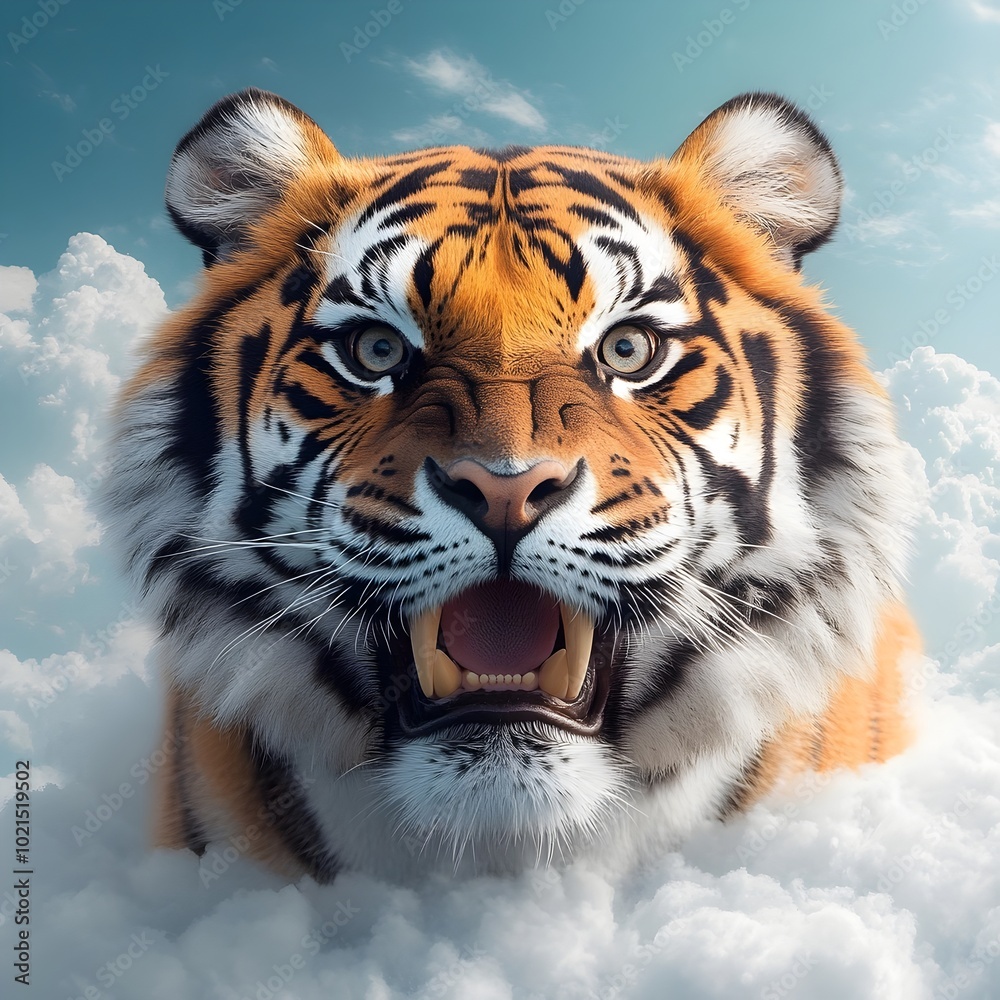 Fierce and majestic tiger with a powerful muscular build sharp fangs bared in a fierce roar fur standing on end in a state of heightened alertness vibrant orange and black striped coat Fierce and majestic tiger with a powerful muscular build sharp fangs bared in a fierce roar fur standing on end in a state of heightened alertness vibrant orange and black striped coat
