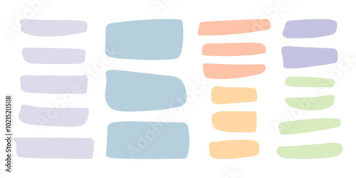 Set of pastel abstract shapes, place for text. Simple vector freeforms isolated on white background. Rectangular abstract decorative elements for design, decor and stylish collages, template for text.
