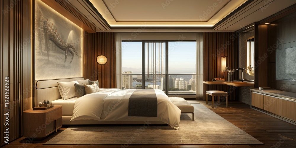 Fototapeta premium Modern Luxury Bedroom Interior Design Illustration