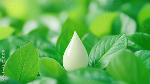 Milk Drop Surrounded by Eco-Friendly Green Leaves and Digital DNA Strands Representing Fermentation.