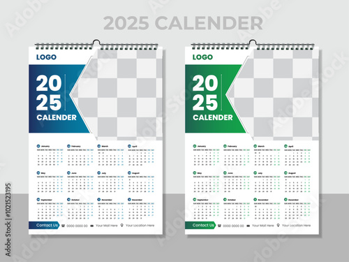 Vector single page colorful wall calendar design template. 2025 Calendar Template Design,. One page wall calendar design for 2025. Wall calendar vector for corporate.