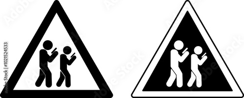 Signs Beware of Smartphone Zombie. Black and White Vector Icons. Humorous Sign. People Constantly Looking at Mobile Phone