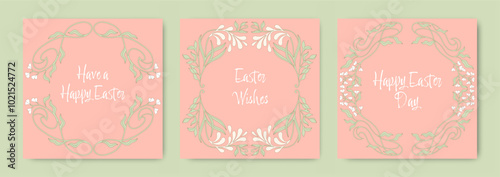 Easter postcards. Happy Easter floral greeting cards. Vector.