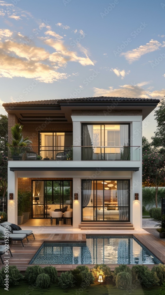 Fototapeta premium Modern Villa Exterior with Swimming Pool