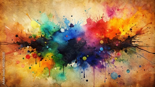 Watercolor paint with a black stain. Vector featuring creative blots, splashes, and washes. paper-textured background with aquarelles. Brushstrokes and an abstract shape