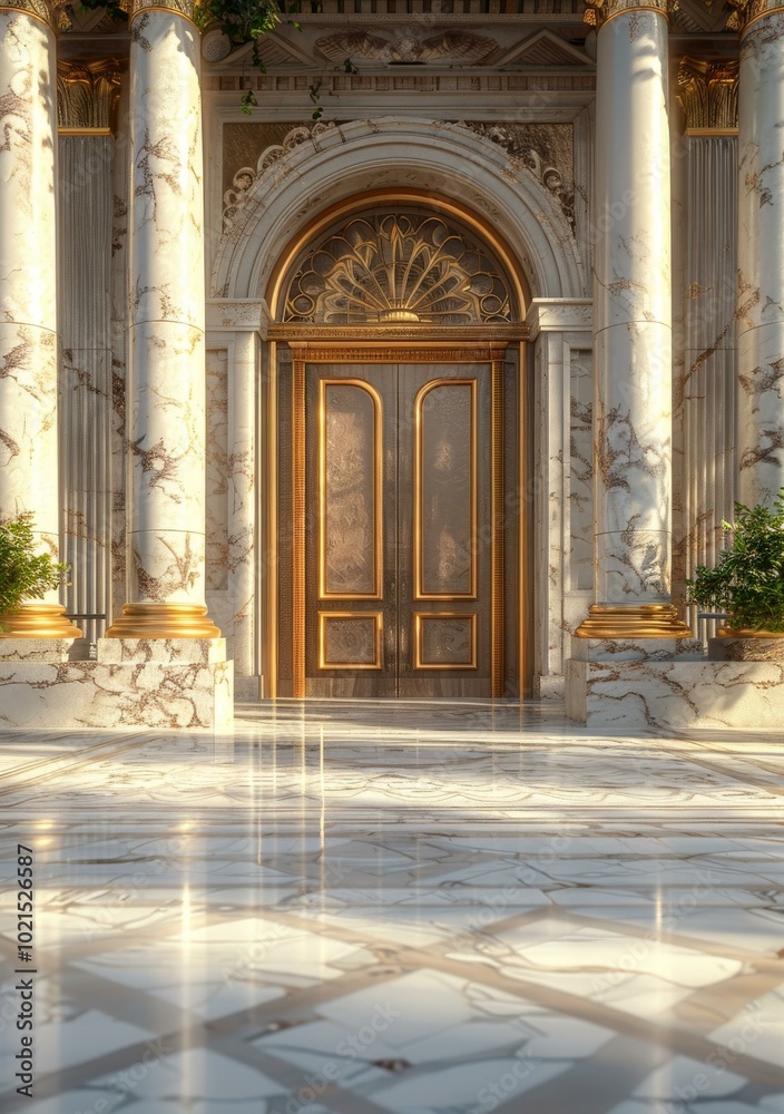 Fototapeta premium Elegant Marble Entranceway with Golden Accents