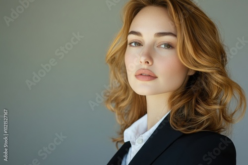 a woman in a black jacket and white shirt