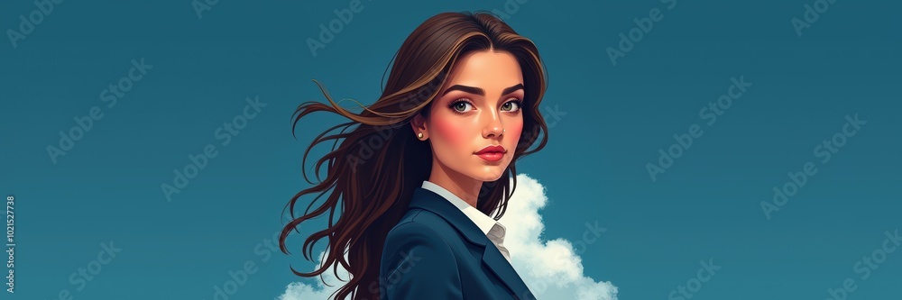 A confident businesswoman stands against a serene sky, embodying ambition and professionalism, ideal for corporate, motivational, or entrepreneurial themes. A confident businesswoman stands against a serene sky, embodying ambition and professionalism, ideal for corporate, motivational, or entrepreneurial themes.