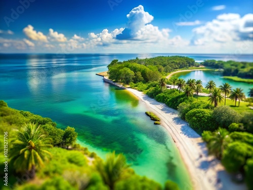 Serene Coastal Landscape with Lush Greenery and Calm Waters Under a Clear Blue Sky in Florida