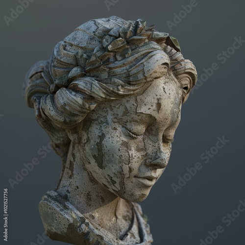 Ancient Statue of a Young Woman with a Flower Crown photo