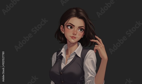 A stylish young woman character portrayed in an animated style, perfect for branding, marketing, or social media in the fashion and beauty industry.