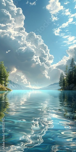 Serene Lake Scenery Under Majestic Clouds photo