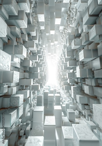 Futuristic Sci-Fi Cityscape With Glowing White Cubes