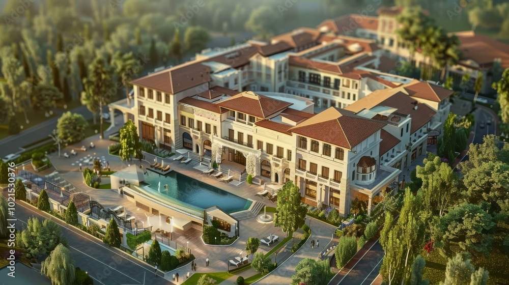 Fototapeta premium Luxury Resort Aerial View Illustration