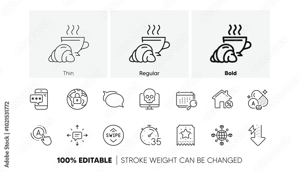 Energy drops, Timer and Lock line icons. Pack of Logistics network, Croissant, Sms icon. Loan house, Talk bubble, Ab testing pictogram. Phone password, Loyalty ticket, Calendar. Swipe up. Vector Energy drops, Timer and Lock line icons. Pack of Logistics network, Croissant, Sms icon. Loan house, Talk bubble, Ab testing pictogram. Phone password, Loyalty ticket, Calendar. Swipe up. Vector