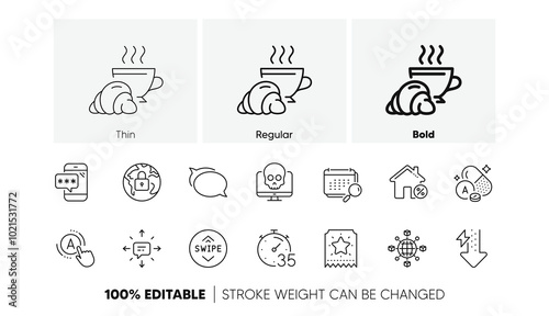 Energy drops, Timer and Lock line icons. Pack of Logistics network, Croissant, Sms icon. Loan house, Talk bubble, Ab testing pictogram. Phone password, Loyalty ticket, Calendar. Swipe up. Vector