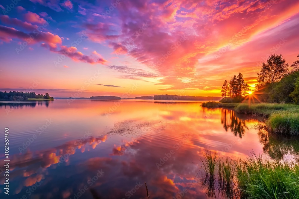 Serene Pink Sunrise Over Calm Waters Creating a Peaceful Morning Atmosphere in Nature's Embrace Serene Pink Sunrise Over Calm Waters Creating a Peaceful Morning Atmosphere in Nature's Embrace