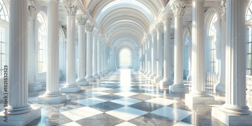 Fototapeta premium Elegant White Columned Hallway of a Palace