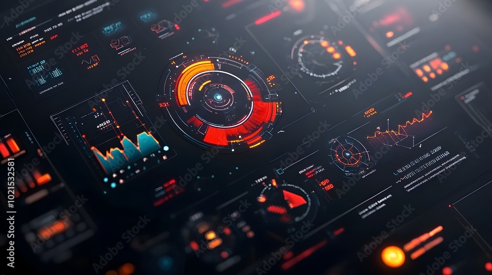 Obraz premium Innovative digital data visualization with dynamic futuristic user interface and HUDGUI elements for engaging immersive game scene design and advanced technology background